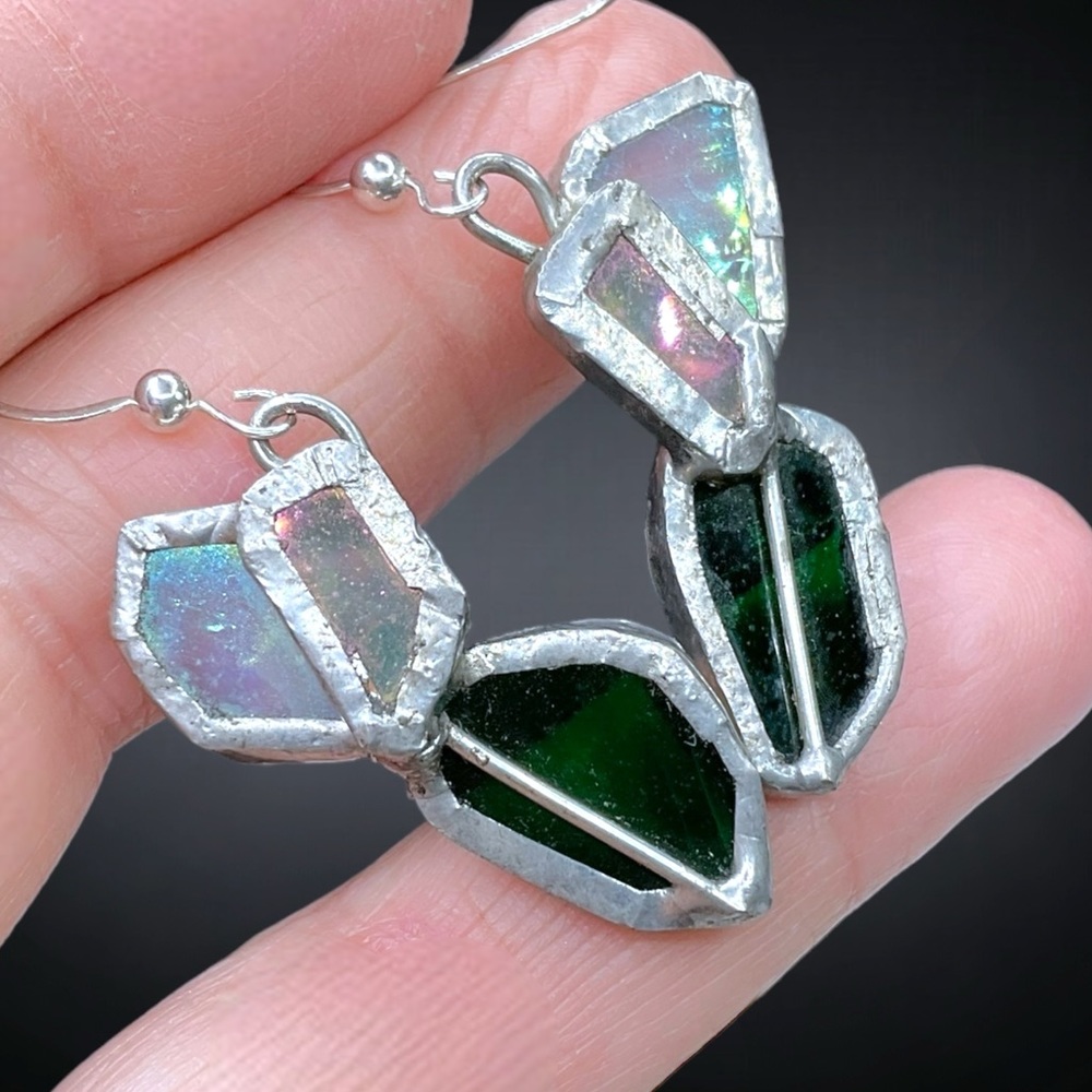 🌺Unique Artisan Sterling & Stained Glass Earrings